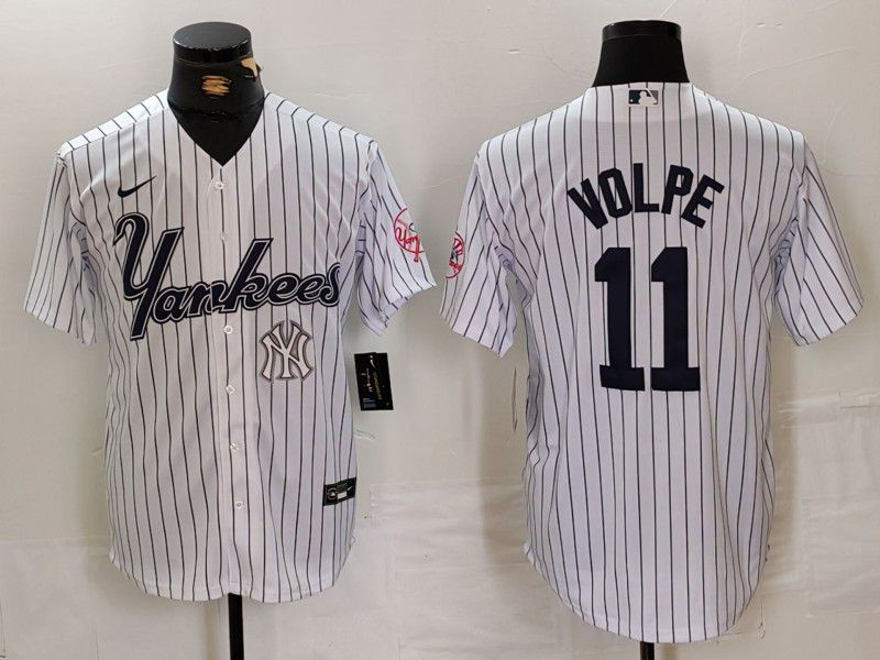 Men New York Yankees 11 Volpe White stripe Three generations of joint names Nike 2024 MLB Jersey style 2